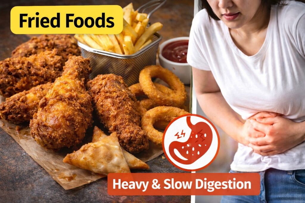 fried foods causing slow digestion and bloating