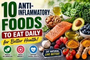 10 Anti-Inflammatory Foods to Eat Daily for Better Health 10 Anti-Inflammatory Foods to Eat Daily for Better Health including salmon, avocado, berries, leafy greens, nuts, and turmeric