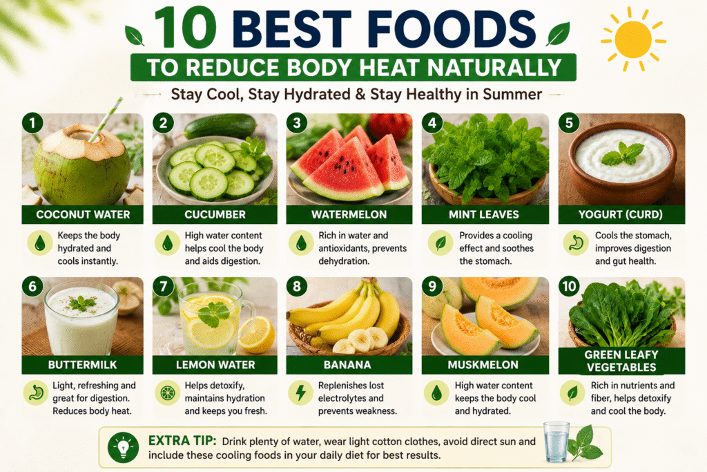  Best Foods to Reduce Body Heat Naturally