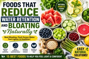 15 Best Foods That Reduce Water Retention and Bloating Fast Foods That Reduce Water Retention Naturally including cucumber, watermelon, grapefruit, and other healthy foods for reducing bloating