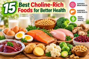 15 Best Choline-Rich Foods for Better Health Choline rich foods including eggs, salmon, chicken, soybeans, milk, and broccoli