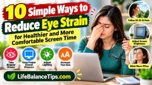 person using a laptop at a desk with comfortable lighting to help reduce digital eye strain